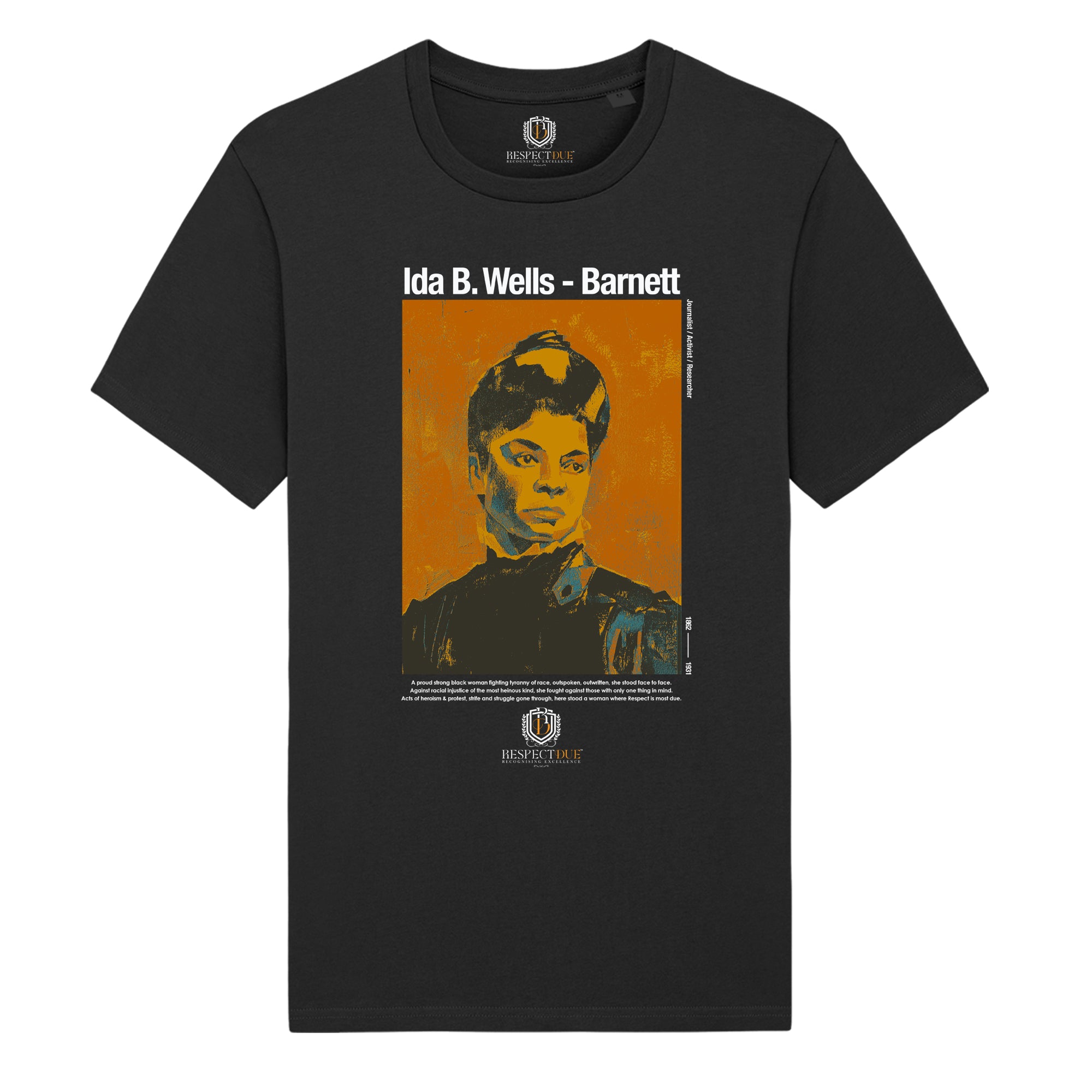 Ida B.Wells tee. Full vibrant colour painting & verse.